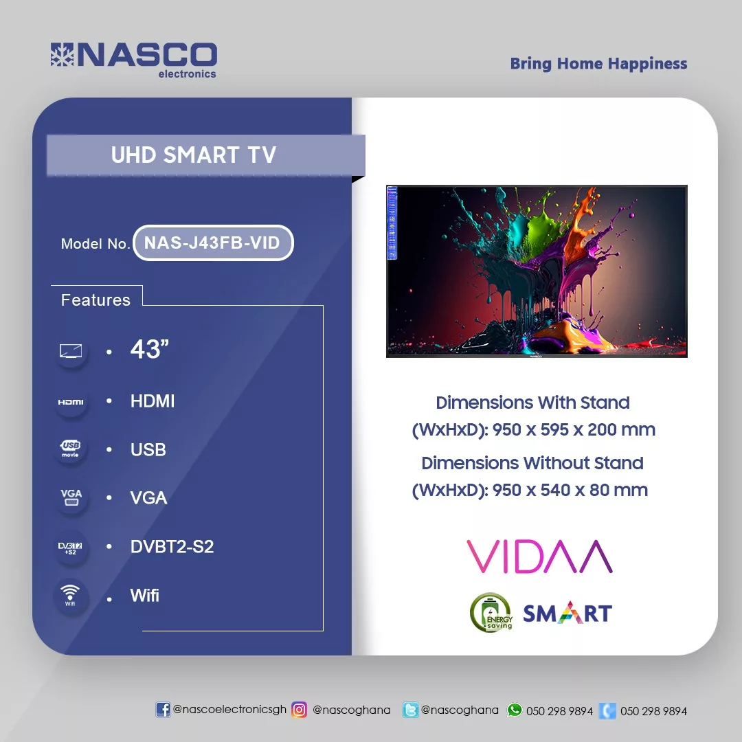 Nasco TV 43" UHD SMART  FLAT- VIDAA