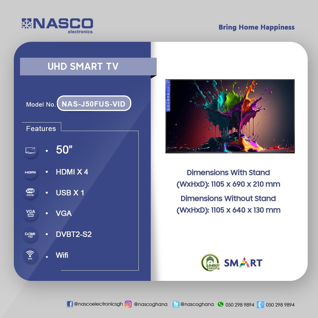 Nasco TV 50" UHD SMART  FLAT- VIDAA