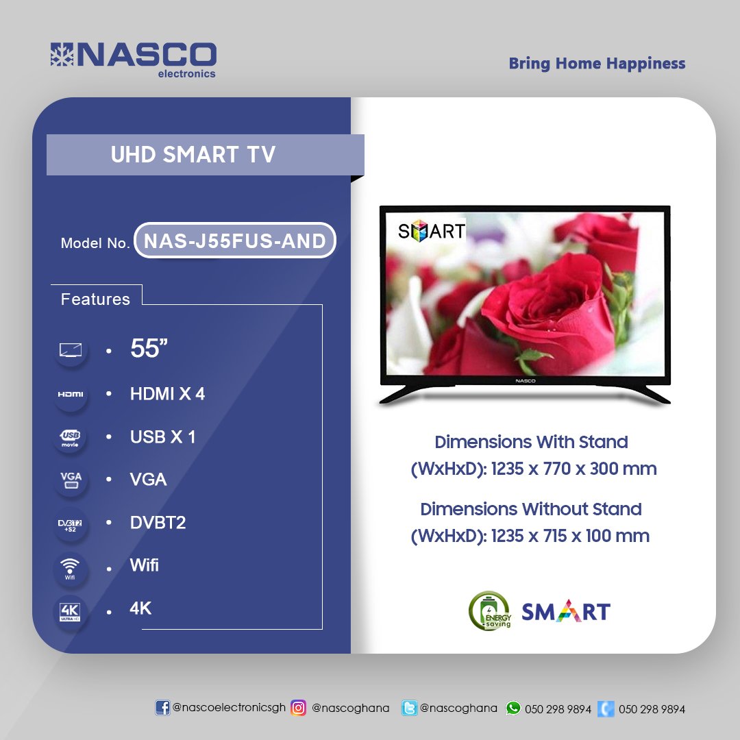 Nasco TV 55" UHD SMART FLAT